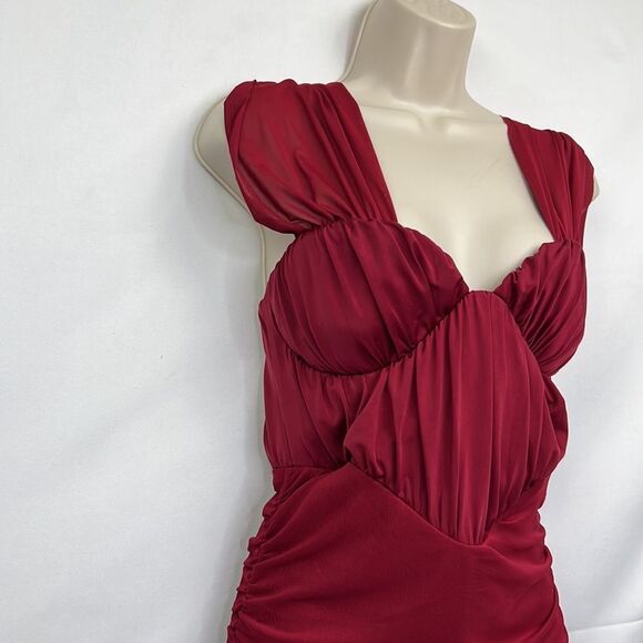 ASOS Design Nordstrom halter mesh ruched midi dress in red size 6 NWT - Picture 7 of 16